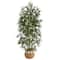 64" Bamboo Artificial Tree with Natural Bamboo Trunks in Boho Chic Handmade Natural Cotton Woven Planter with Tassels